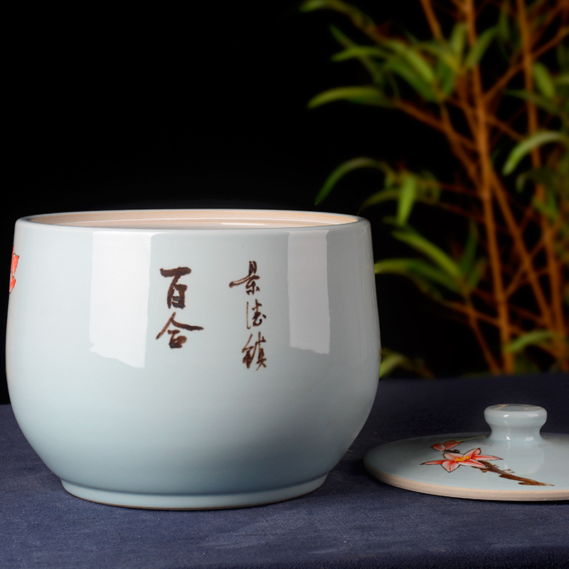 Jingdezhen ceramic barrel ricer box meter box 15 kg lily storage with cover seal storage tank with moistureproof insect - resistant
