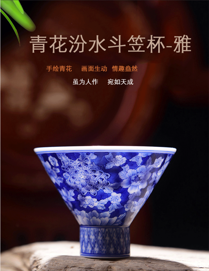 Jingdezhen ceramic cups heavy work blue hat to full cup of kung fu tea cups sample tea cup flower of blue and white porcelain cup