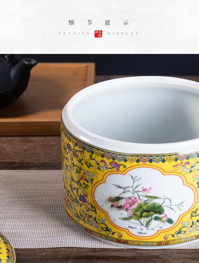 Jingdezhen ceramic tea pot large wake receives colored enamel tea urn home seal storage tank puer tea