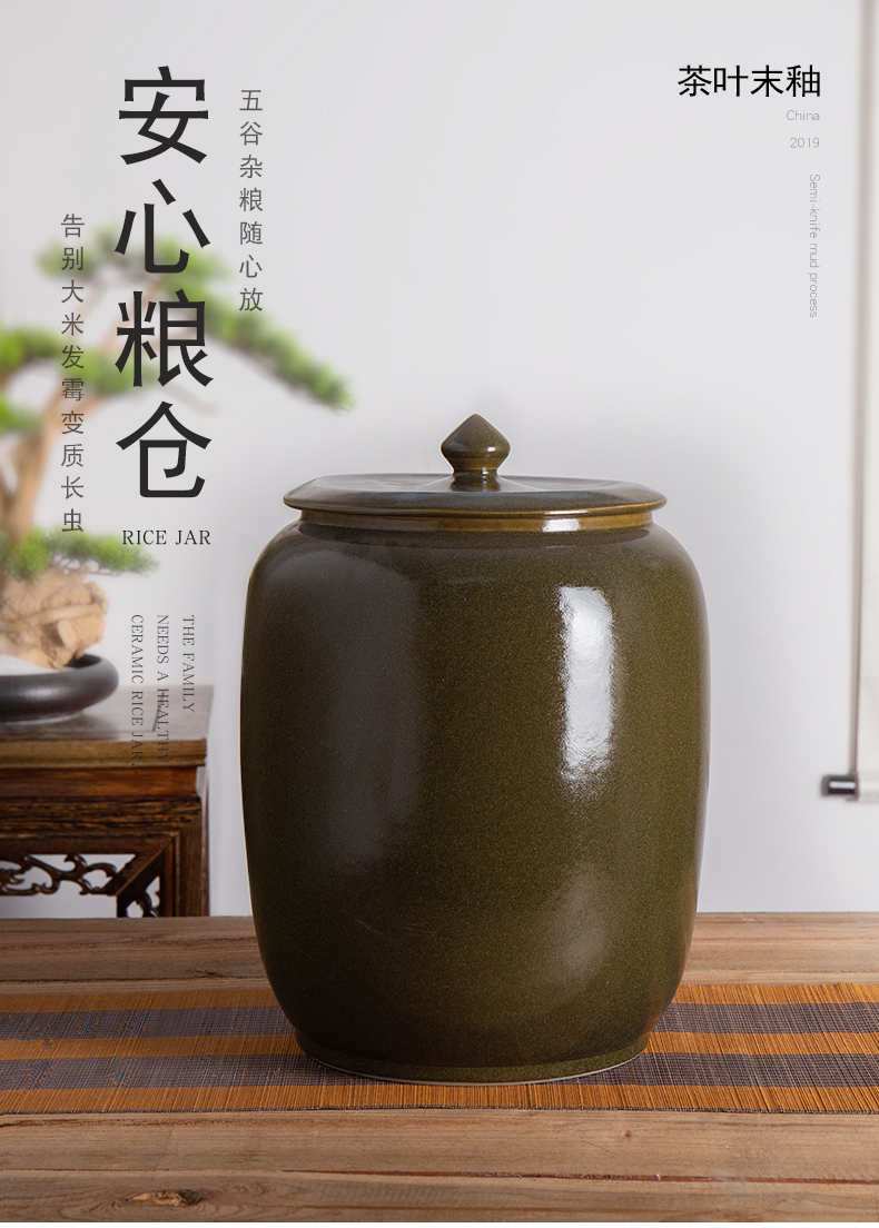 Jingdezhen ceramic barrel with cover store 30 jins meters installed large face barrel household seal ricer box of rice storage tank