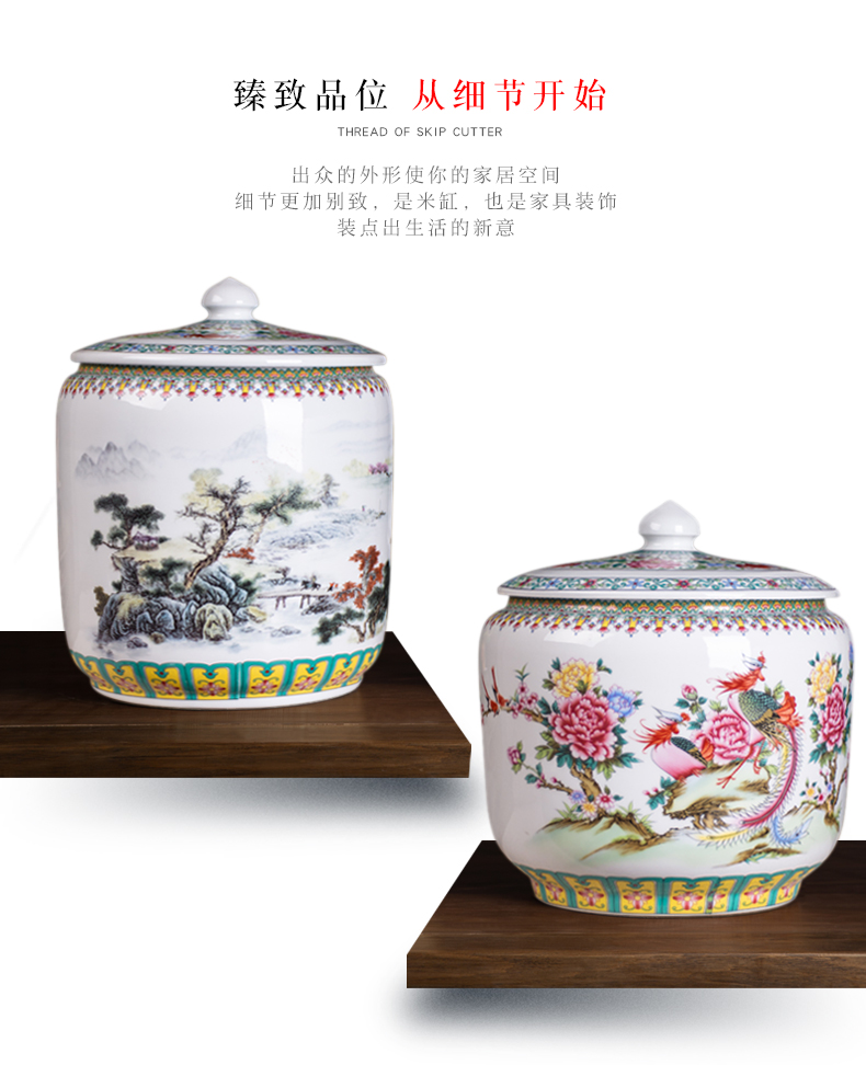 Jingdezhen ceramic barrel storage bins, informs 20 jins of 25 kg pack with cover seal storage tank is moistureproof insect - resistant ricer box