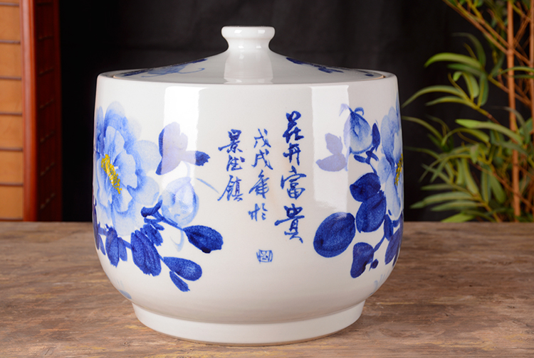 Jingdezhen ceramic barrel ricer box meter box storage blooming flowers with cover seal storage POTS household moistureproof insect - resistant