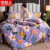 Antarctic Peoples Milk Suede Four Sets Crystal Suede Printed Bed Dress Coral Suede Thickened Winter Bed Linen Cover Three Sets