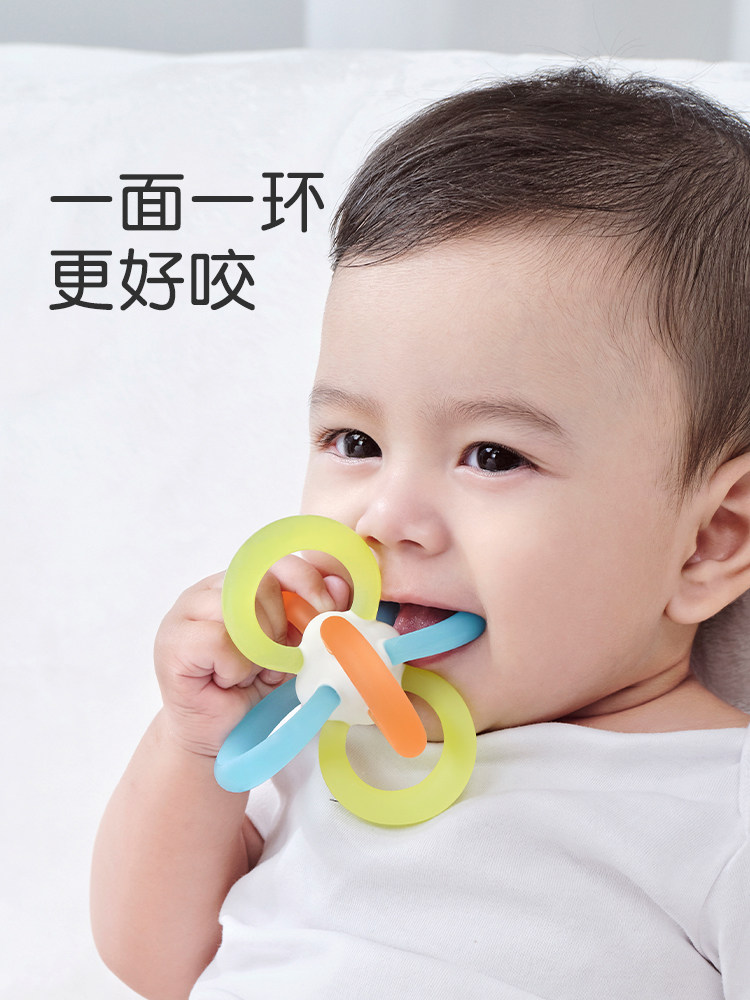 Shixi Manhattan Hand-Held Ball Teething Toy for Infants and Toddlers, Silicone Teether for Teething Period, Prevents Thumb Sucking, for Young Infants