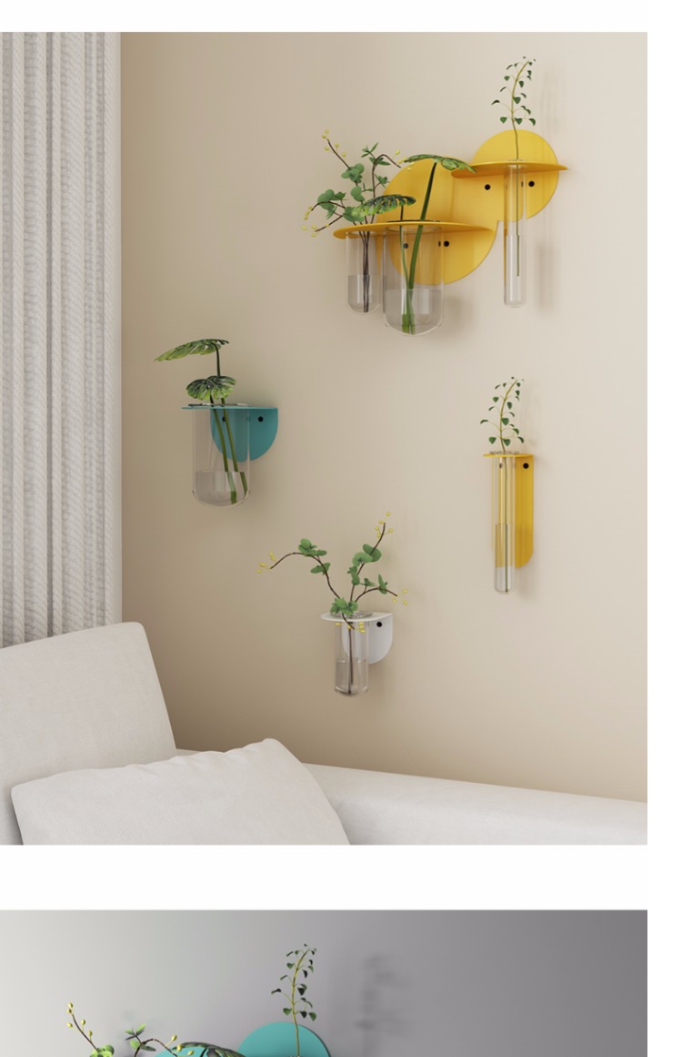 Bức tường sắt đồ trang trí sáng tạo Bức tường Bắc Âu treo tường bức tranh tường hoa màu xanh lá cây cây thủy tinh ống nghiệm - Kệ giá kệ gỗ
