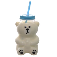 Милая подарочная коробка, крышка для стакана, трубочка, с медвежатами