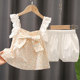 Girls summer dress sleeveless suit 2021 new western style little girl net red baby lace sling two-piece set sweet