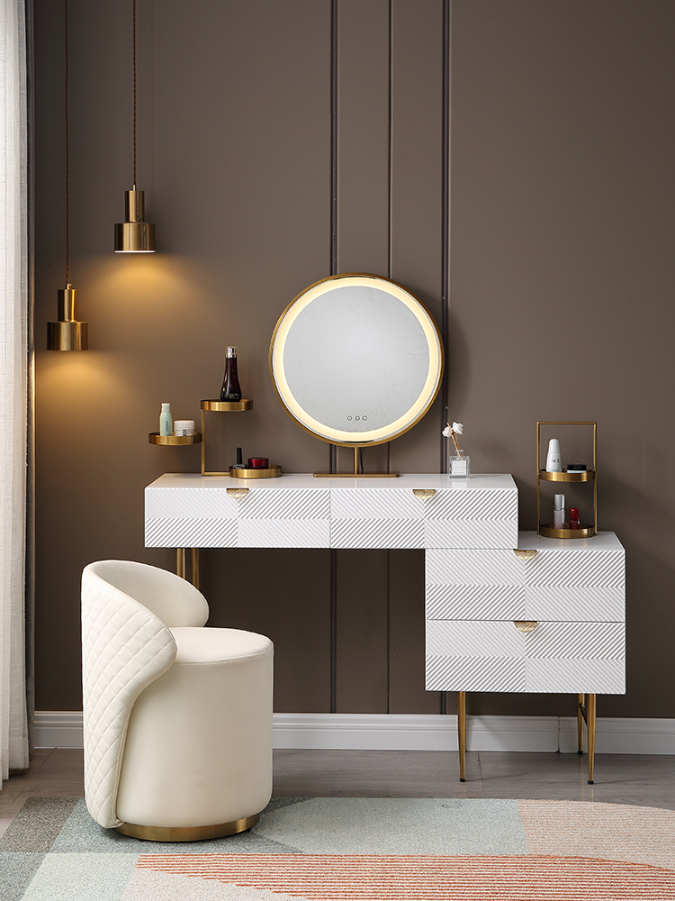 Nordic light luxury solid wood dressing table bedroom modern minimalist net red ins style makeup table storage cabinet integrated retractable