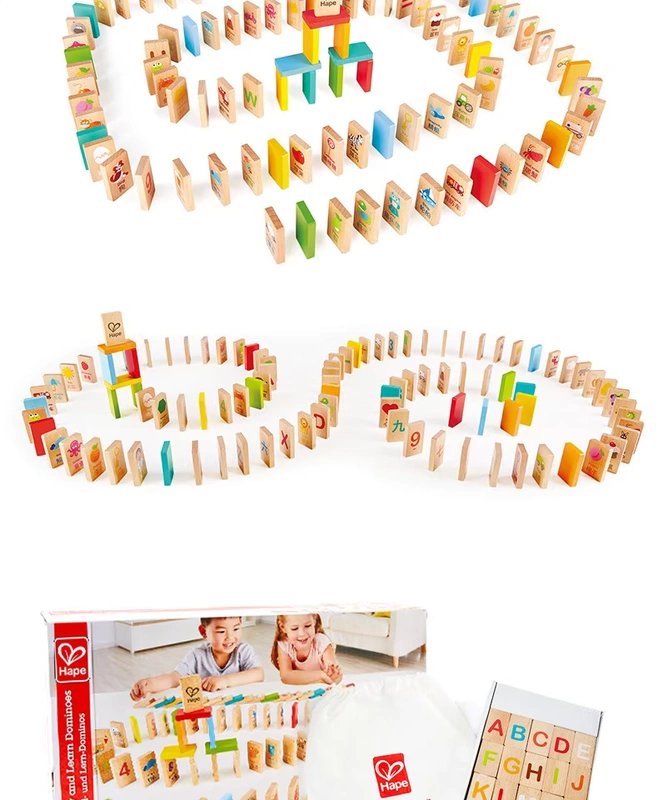 Học hape domino Trẻ em vui vẻ sáng tạo hai trong một và các bé gái khối gỗ 3 tuổi + - Khối xây dựng