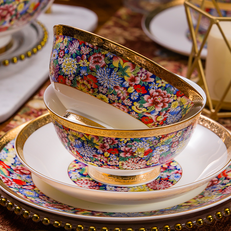European embossed gold ipads porcelain tableware suit contracted Nordic ceramic dishes suit combination dish bowl home for dinner