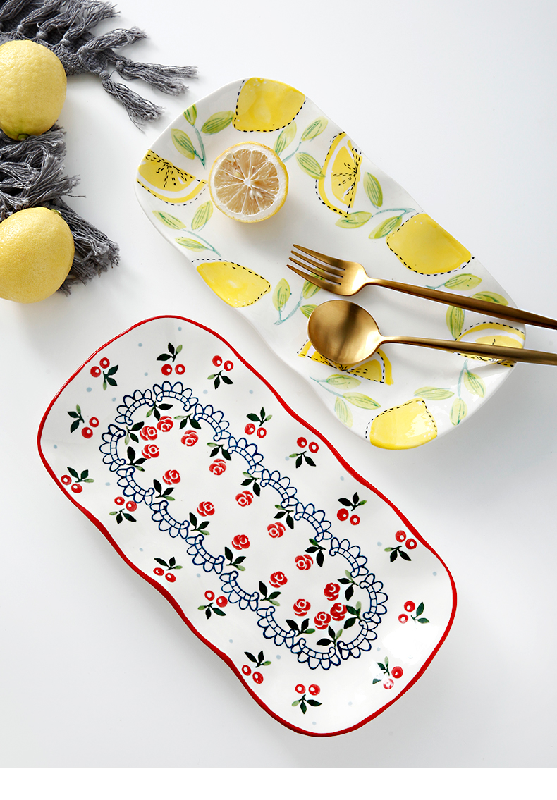 Ceramic fish dish creative household Nordic large rectangular plate steamed fish web celebrity ins breakfast tray plate