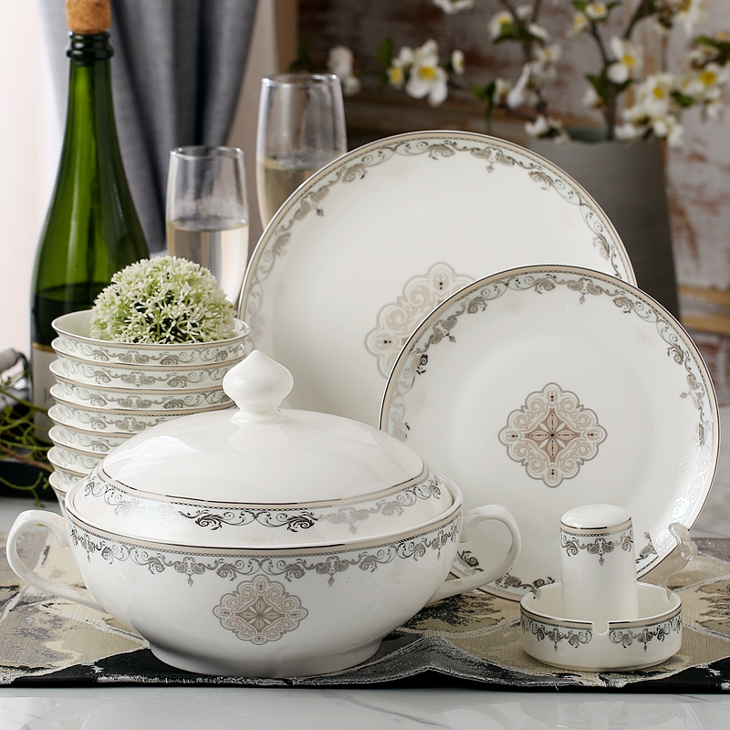 Ipads China tableware dishes suit household European contracted ceramic dish dish dish 10 people dining utensils combination wedding gifts
