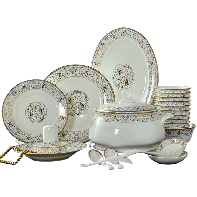 Dishes suit household European gold edge of jingdezhen ceramic bowl Korean 56 skull porcelain plate suit