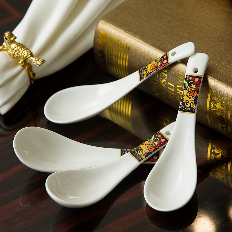European creative ipads porcelain run ceramic tableware small run rice spoon ladle long - handled spoon pony