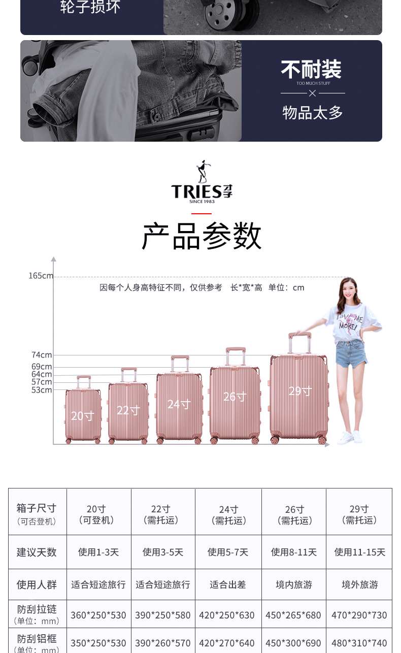 才子 密码行李箱 拉杆箱 20寸 图7