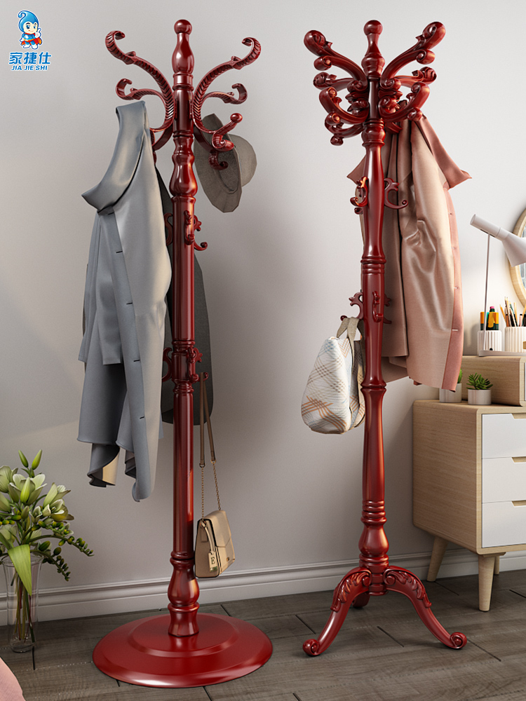 Xinjiayi European solid wood coat rack Floor-to-ceiling bedroom hanger single pole vertical clothes rack Household distribution