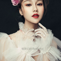 Korean wedding gloves lace Super fairy mortal short retro Pearl mesh bride gloves wedding accessories female
