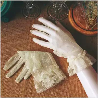 Korean version of simple thin elegant short wedding wedding gloves bride white lace wedding accessories summer