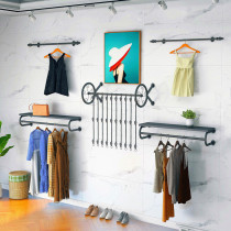 Wrought iron clothing store display rack on the wall Side-hanging womens childrens clothing shelves Wall-mounted clothing combination suit wall rack