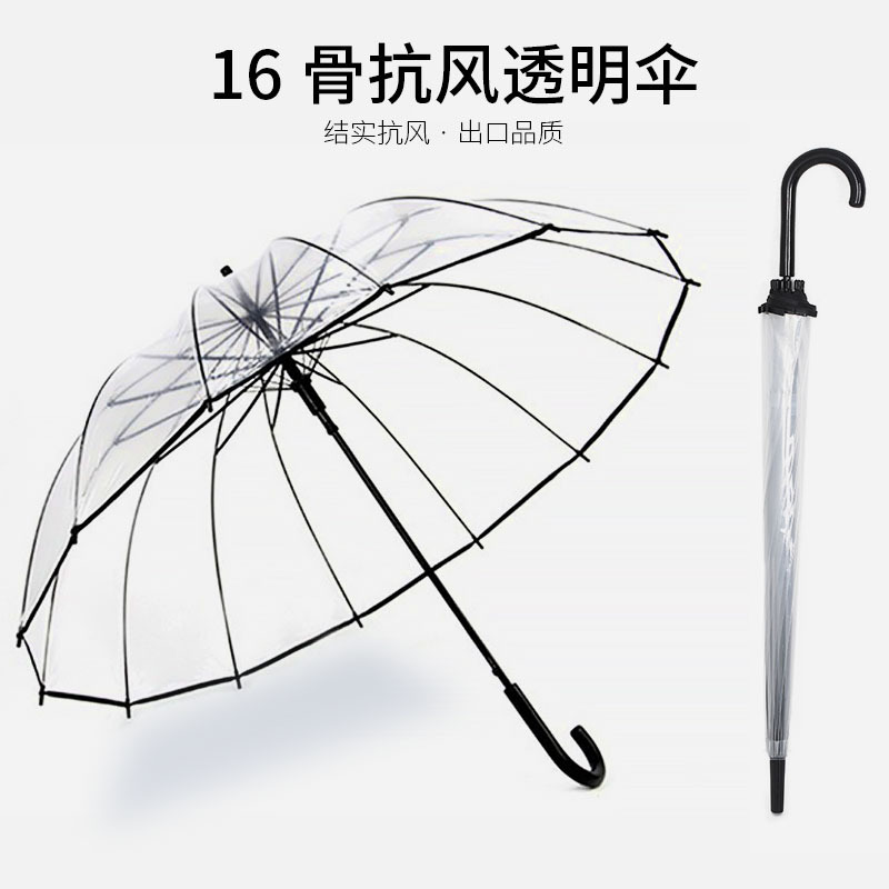 Transparent Umbrella with 24 Ribs, Long Handle, Double-Layered, Windproof, High-Quality Transparent Umbrella