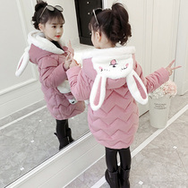 3 girls cotton clothes winter 2021 New 5 baby cotton padded jacket 6 children Foreign style long down cotton coat 8 years old