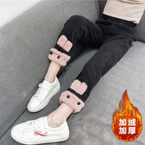 Girls pants autumn and winter wear velvet jeans 5 foreign atmosphere 6 little girl warm Korean version of thick casual trousers 9 years old
