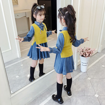 3 Children 4 girls autumn suit 2021 new spring and autumn foreign style 5 princess skirt 6 Net Red 7 girls dress 8 years old