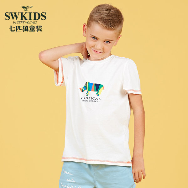 17年夏季新款 七匹狼童装 中大童 印花短袖T恤 优惠券折后￥39包邮（￥99-60） 2色可选