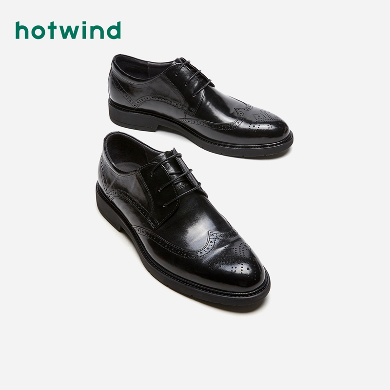 Hotwind Hot Wind Business Positive Dress Leather Shoes Men Bull Leather Casual Shoes Lace 100 hitch a new youth Korean version of the tide