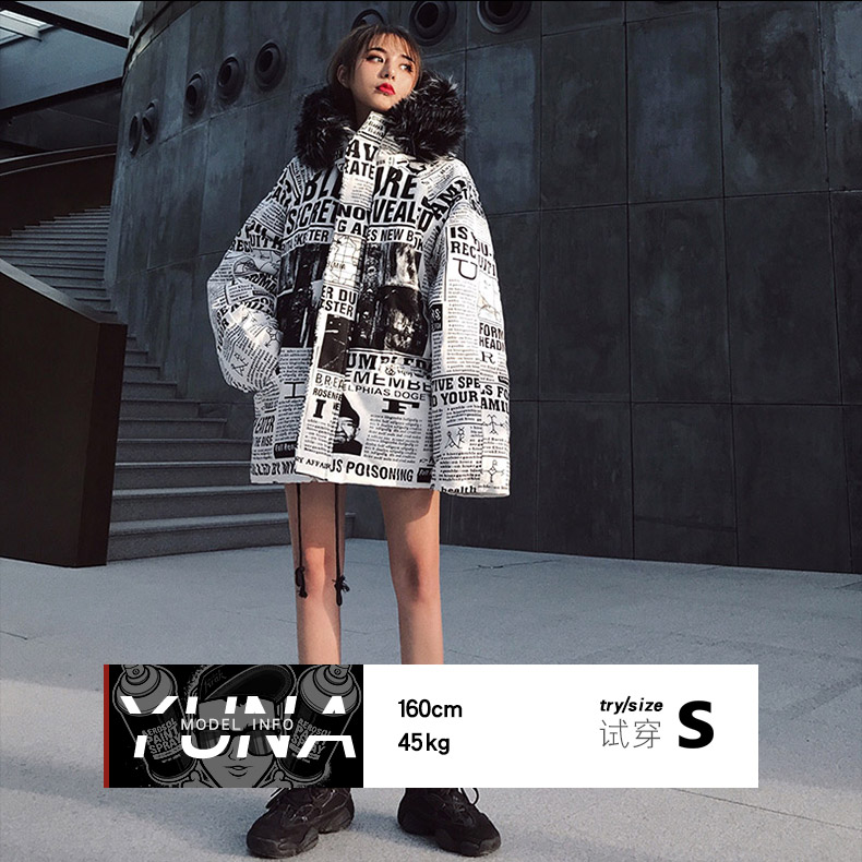 KING báo khắc núi khắc quần áo cotton thời trang đường phố cặp vợ chồng hip hop mùa đông oversize nam và nữ áo bông dài áo khoác nam kaki