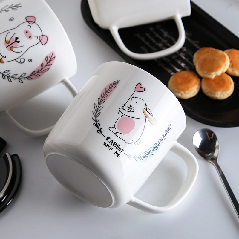 Cartoon character mark cup ceramic trends of contracted as a fe creative super cup ladle cover cup express it in girls