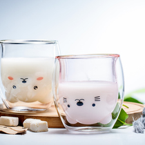 Creative double-layer heat-resistant glass water Cup cartoon cute animal milk juice Tea Cup couple parent-child Cup home