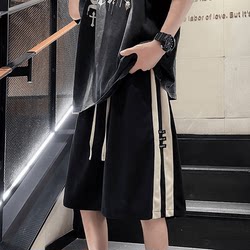 Wafflesque shorts Men's Summer Thin Plus size Patchwork Contrast Color Loose Pants Hong Kong Style ins Trendy Casual Pants