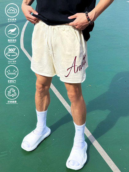 andtime卷边美式短裤男户外宽松四分灰色运动跑步训练休闲篮球裤