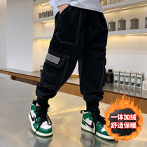 Childrens pants boys overalls spring and autumn models 2021 new middle and big children plus velvet padded winter casual trousers
