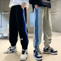 Boys pants big children plus velvet padded sweatpants 2021 autumn and winter New Korean childrens trousers loose