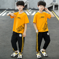  Childrens clothing boys summer suit 2021 new large and medium-sized childrens short-sleeved T-shirt summer thin boys two-piece suit tide