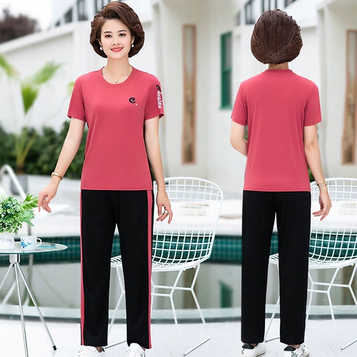 Летняя одежда для матери, комплект, спортивная футболка с коротким рукавом на день матери для пожилых людей, короткий рукав, для среднего возраста