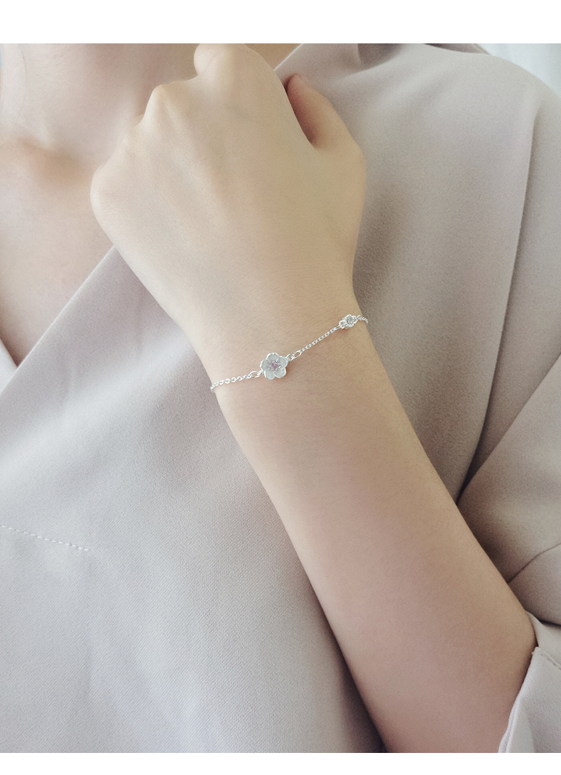 Hồng cherry blossom flower bracelet bạc tươi nữ sinh viên đồ trang sức đơn giản Hàn Quốc phiên bản của Nhật Bản và Hàn Quốc cá tính Sen Sở của dòng của bạn gái