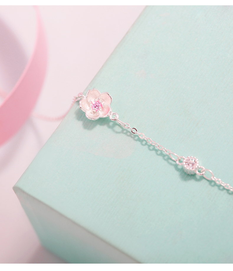 Hồng cherry blossom flower bracelet bạc tươi nữ sinh viên đồ trang sức đơn giản Hàn Quốc phiên bản của Nhật Bản và Hàn Quốc cá tính Sen Sở của dòng của bạn gái