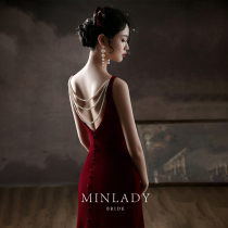 2021 new summer wedding womens banquet engagement cheongsam French red dress skirt