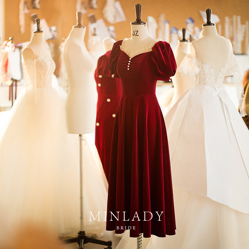 Angelina Toast Dress Bride 2021 New Winter Vintage Women Wedding Red Engagement Dress Dress