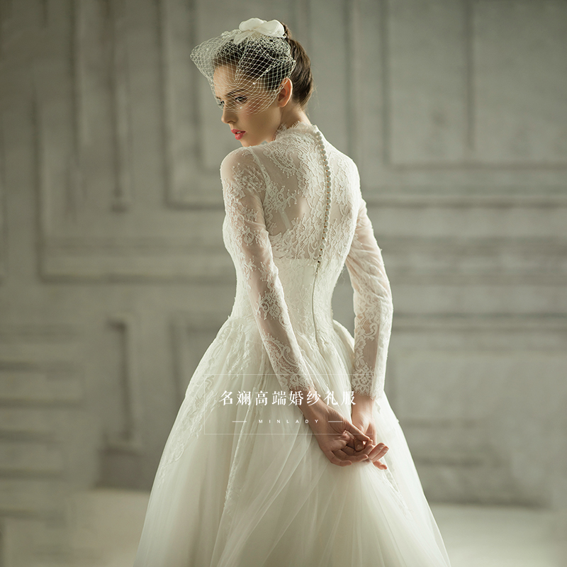Wedding Dress 2019 New Bride Trailing Lace Long Sleeved Turtleneck