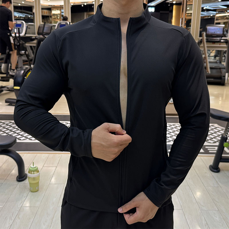 Hoodless Sports Jacket for Men, Autumn Breathable Elastic Quick-Drying Clothing, Slim Sports Jacket, Running Fitness Training Clothing