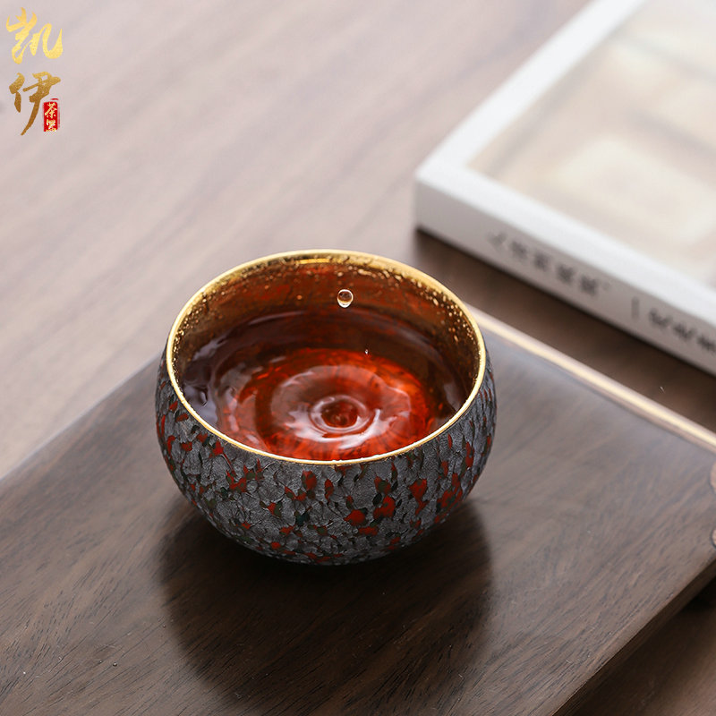 Manual 24 k gold see colour sample tea cup single glass cups built red glaze, ceramic tea bowl masters cup