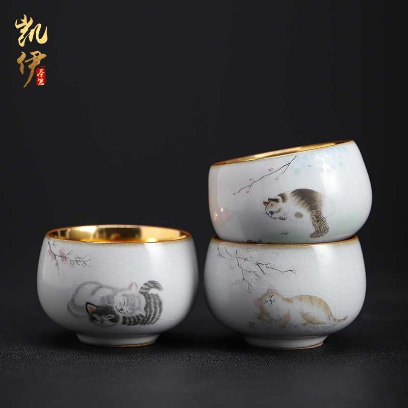 Gold on your up hand - made master cup sample tea cup of jingdezhen ceramic cat kung fu tea set silver cup tea cups