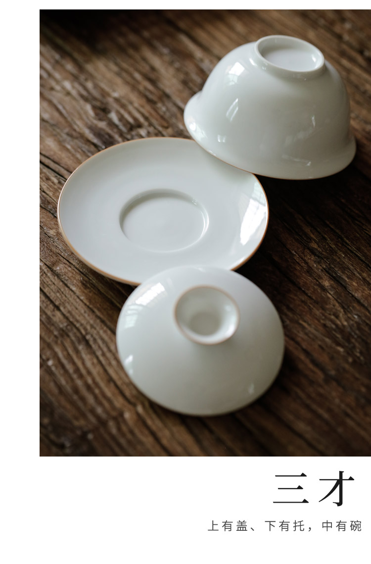 Kate dehua white porcelain fat white three just tureen ceramic kung fu tea set the item to make tea bowl to bowl bowl