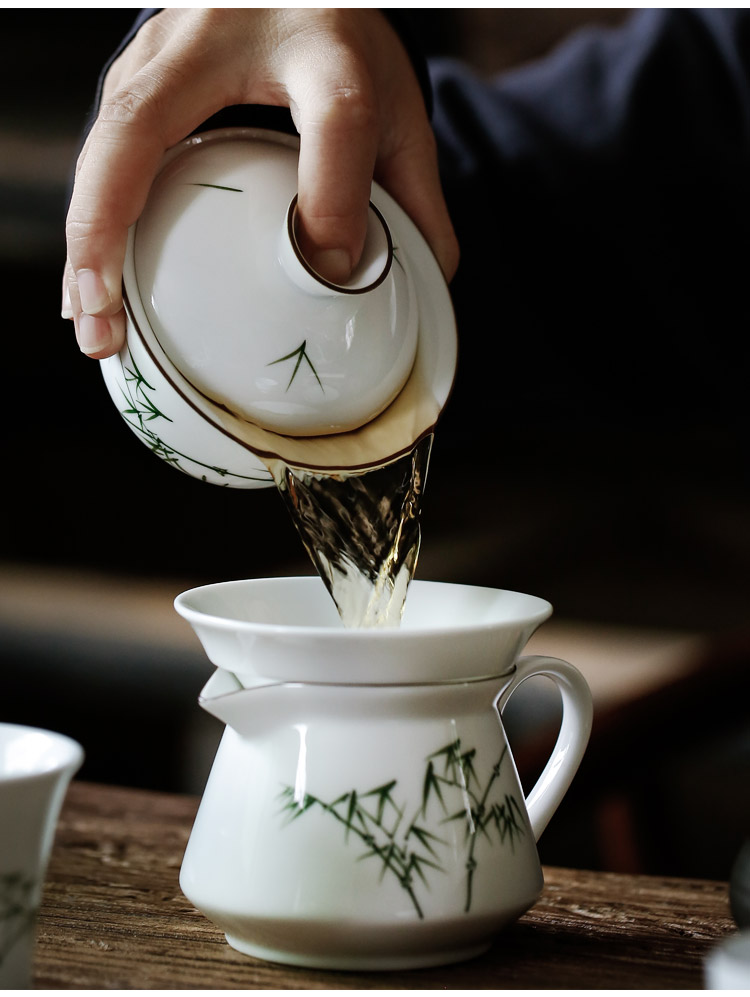 Kate hand - made white porcelain tureen three cups to jade mud thin tire shards of household ceramic kung fu tea tea set