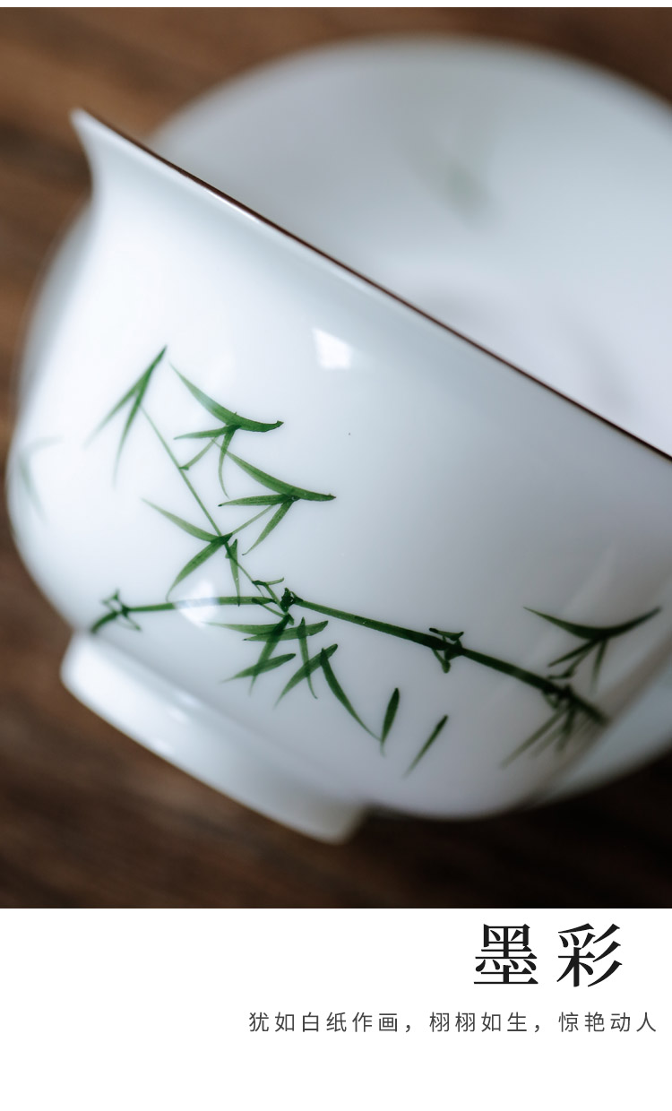 Kate hand - made white porcelain tureen three cups to jade mud thin tire shards of household ceramic kung fu tea tea set