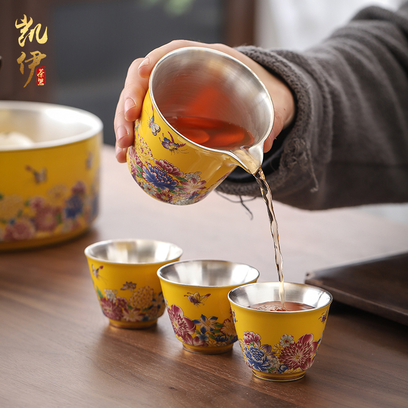 Tasted silver gilding kung fu tea sets jingdezhen ceramic tea set household teapot silver tureen gifts office tea cups